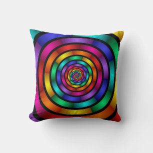 Round and Psychedelic Colourful Modern Fractal Art Throw Pillow