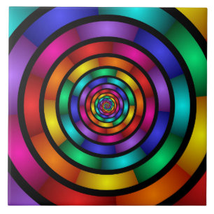 Round and Psychedelic Colourful Modern Fractal Art Tile