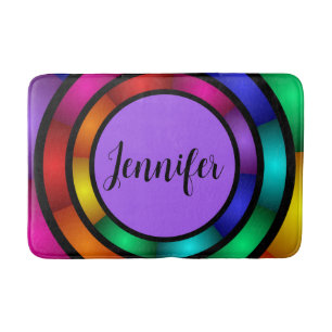 Round and Psychedelic Colourful Modern Fractal Nam Bath Mat