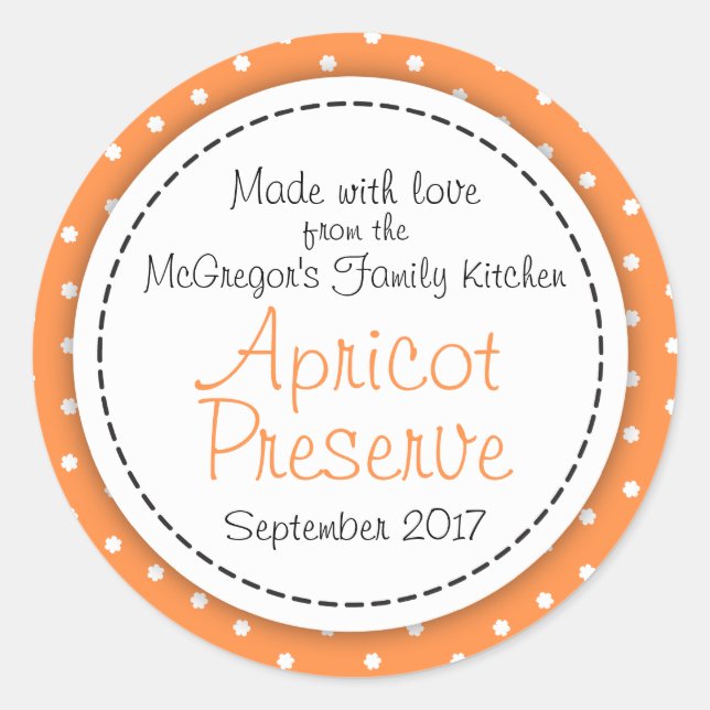 Round apricot preserve jam orange food label (Front)