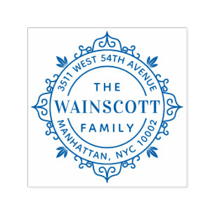 Round Art Deco Frame Family Name Return Address Self-inking Stamp
