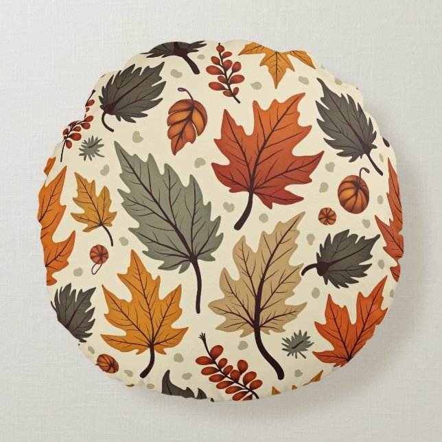 Round Autumn Leaves Round Pillow (Front)