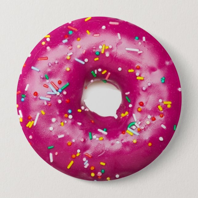 Round Badge - Bright Pink Doughnut 4 Inch Round Button (Front)