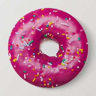 Round Badge - Bright Pink Doughnut 4 Inch Round Button