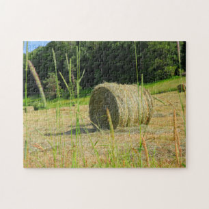 Round Bales in Summer Farmers Hay Field Scene Jigsaw Puzzle