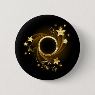 Round Banner with Gold Stars on Black 2 Inch Round Button