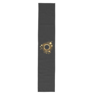 Round Banner with Gold Stars on Black Medium Table Runner