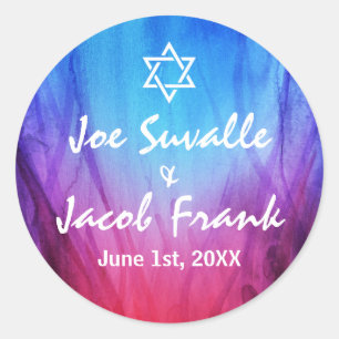 Round Bar Mitzvah Stickers   Blue Red   Fire Ice