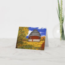 Round Barn in Autumn Folded Greeting Card