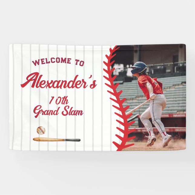 Round Baseball Game Themed Kid Teen Birthday Party Banner (Horizontal)