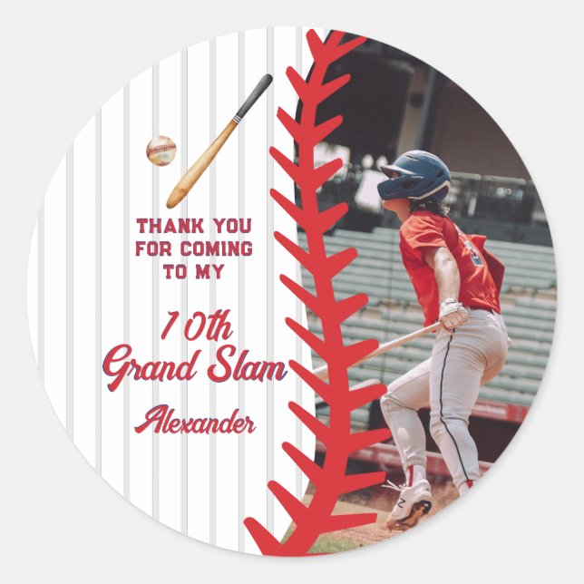 Round Baseball Game Themed Kid Teen Birthday Party Classic Round Sticker (Front)