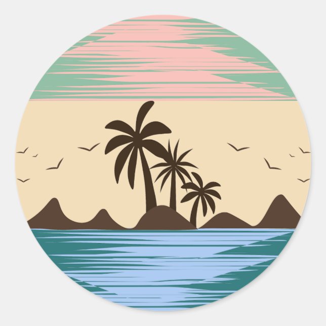 ROUND BEACH ILLUSTRATION CLASSIC ROUND STICKER (Front)