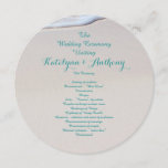 Round Beach Wedding Ceremony Program Template<br><div class="desc">Beach wedding ceremony program template printed on round paper.  Tropical teal text can be customized on both sides for a simple marriage ceremony.</div>