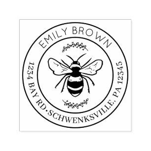 Round Bee and Floral Return Address Self-inking Stamp