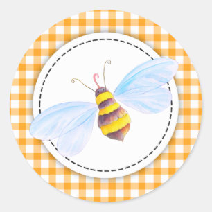 Round bee art honey orange jar top label