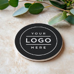 Round Black Custom Business Logo Branded Coaster<br><div class="desc">A professional custom branded coaster for your business features your logo design image printed on a round sandstone coaster. Simply add your logo in place of the white placeholder image. Other wording such as a slogan or website could also be added via customize. The black background can be customized as...</div>