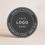 Round Black Custom Business Logo Branded Coaster<br><div class="desc">A professional custom branded coaster for your business features your logo design framed by the name of the company with location and year established. Other wording such as a slogan or website could also be included. There is an option to adjust the curve of the round text and the black...</div>