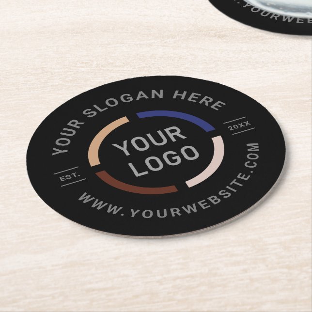 Round black Custom Logo Branded Promotional Paper Coaster (Angled)