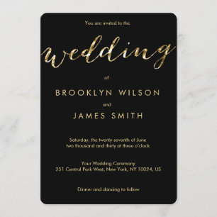 Round Black Wedding Invitations With Gold Foil