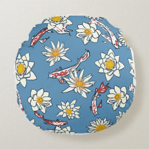 Round Blue Daisy Meadow Accent Pillow - Decorative