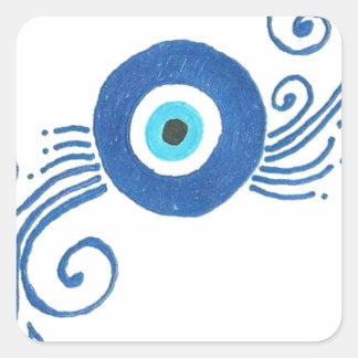 round blue evil eye square sticker