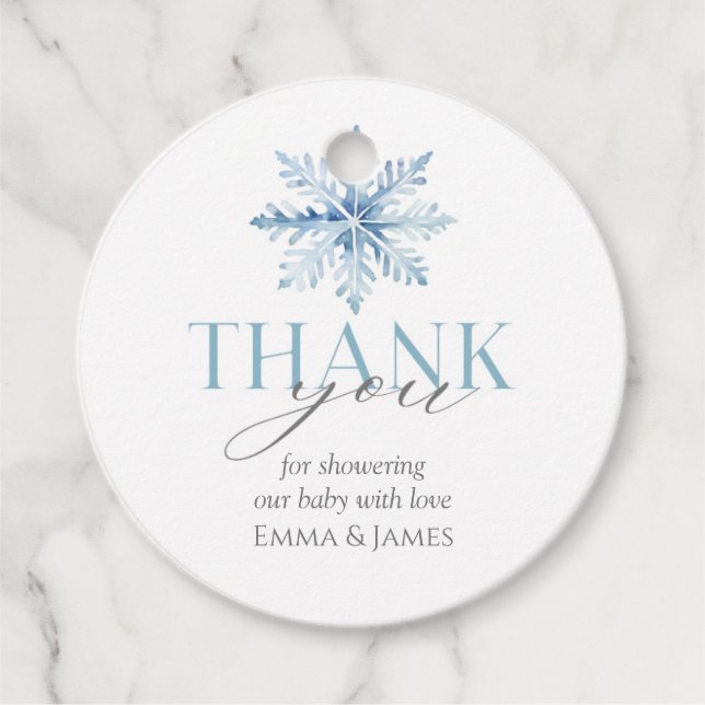 Round Blue Snowflake Holiday Gift Tag (Front)