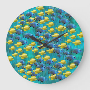 Round Blue & Yellow Fish Wall Clock