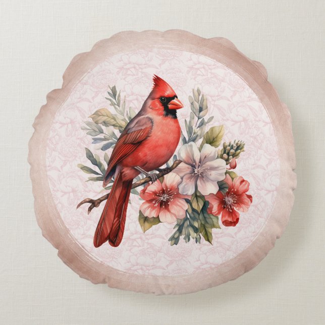 Round Blush Colour Cardinal Pillow (Front)