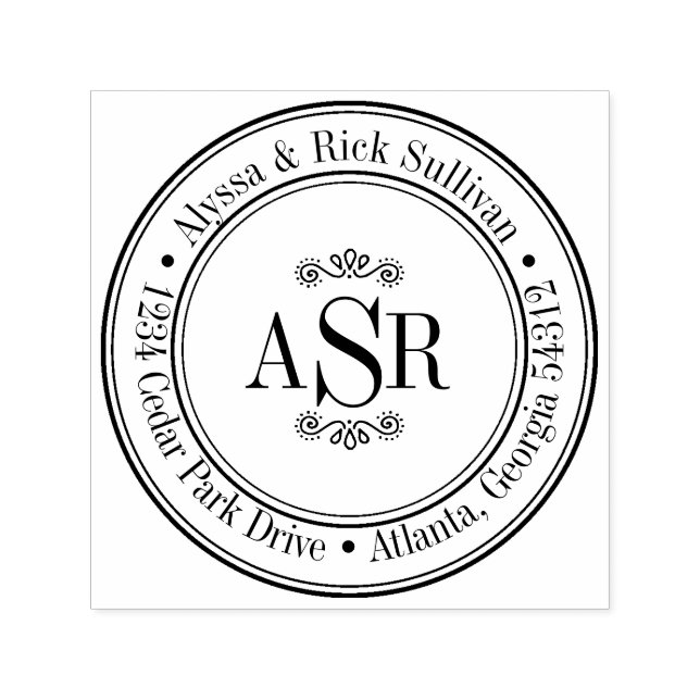 Round Border Initials Monogram Create Your Own Self-inking Stamp (Design)