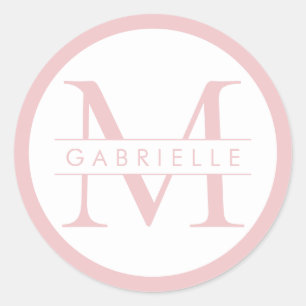 Round Border Monogram Sticker - Blush Pink