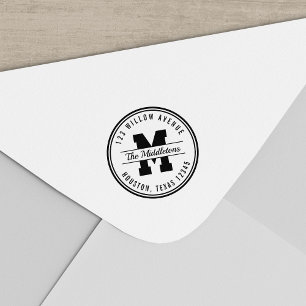 Round Border Monogram Varsity Style Return Address Self-inking Stamp