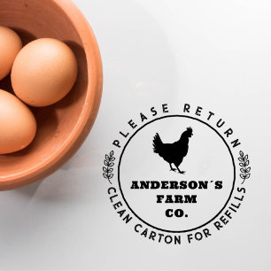 Round Botanical Rustic Egg Return Carton Farm Rubber Stamp
