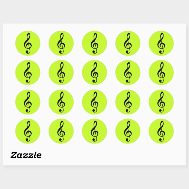 Round Bright Lime Treble Clef Stickers (Sheet)