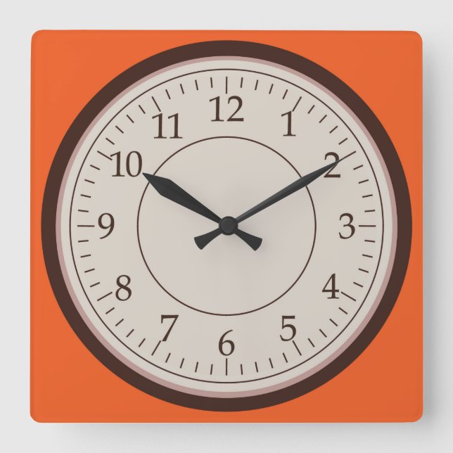Round Brown Square Wall Clock (Front)