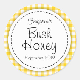 Round Bush honey yellow jam jar top food label