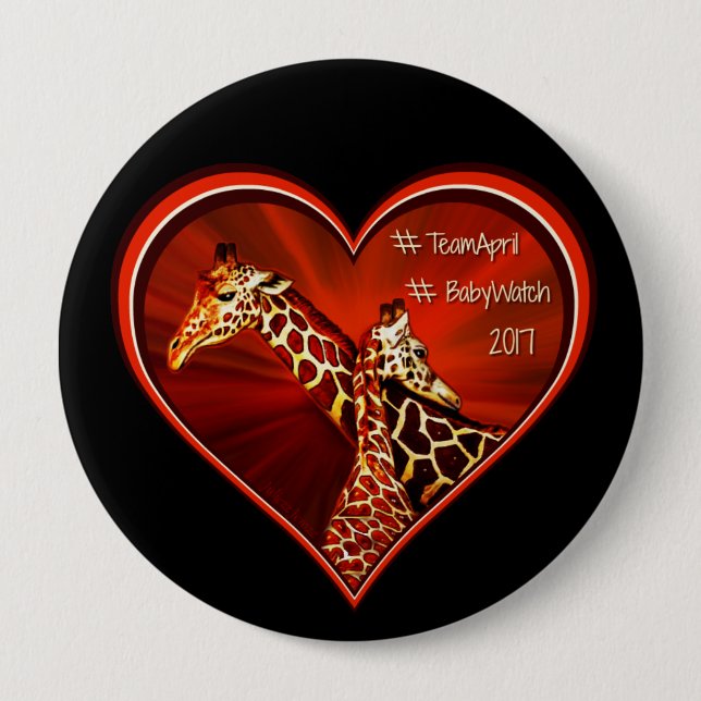 Round Button Pin Giraffe April Mom and baby (Front)