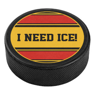 Round Button - Stripes black red yellow Hockey Puck