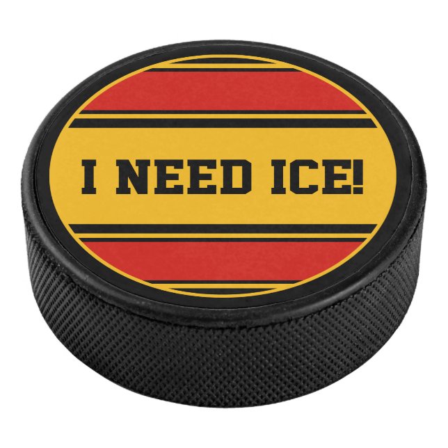 Round Button - Stripes black red yellow Hockey Puck (3/4)