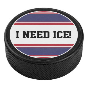 Round Button - Stripes blue red white Hockey Puck