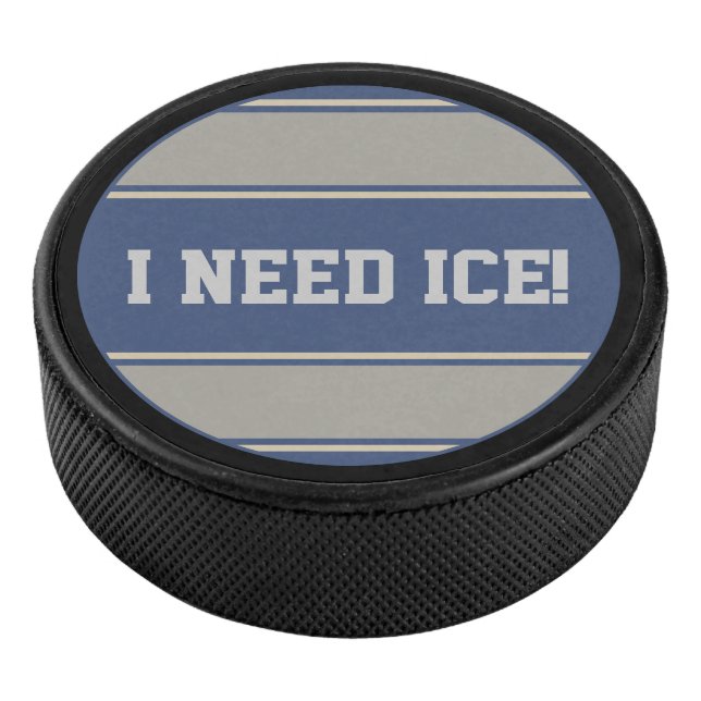 Round Button - Stripes blue stone grey Hockey Puck (3/4)