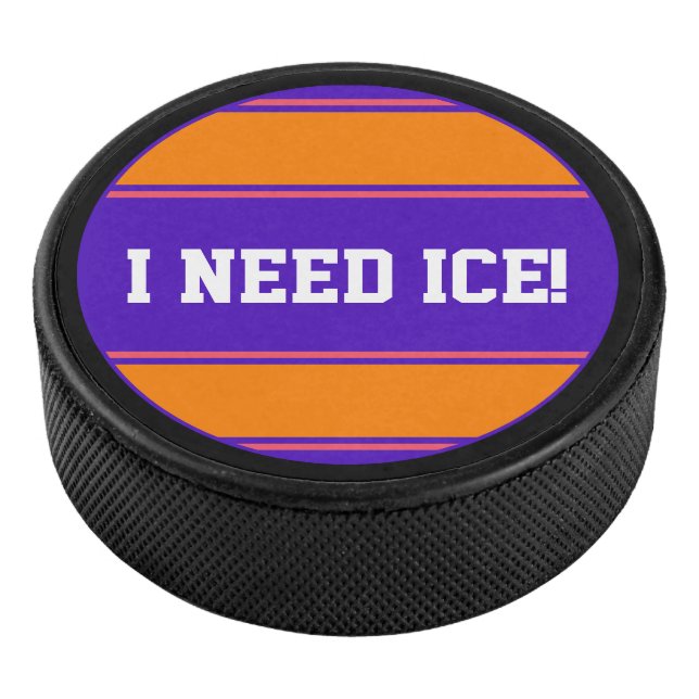Round Button - Stripes violet orange pink Hockey Puck (3/4)