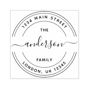 Round Calligraphy Script Family Return Address Rubber Stamp