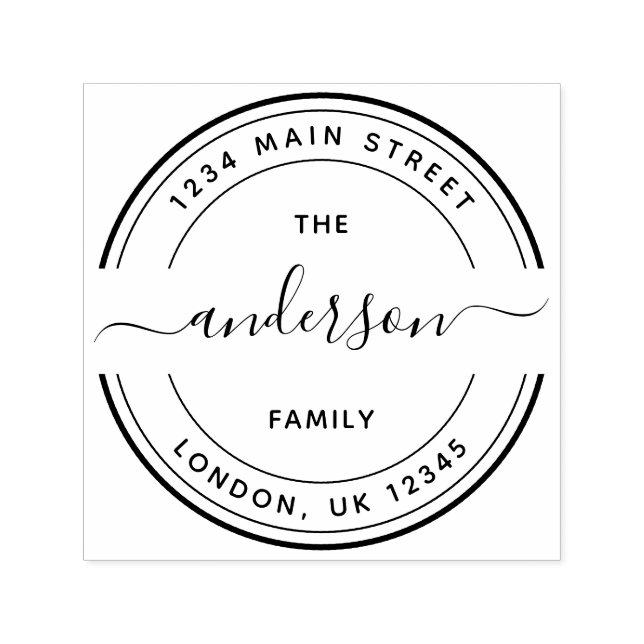 Round Calligraphy Script Family Return Address Self-inking Stamp (Design)