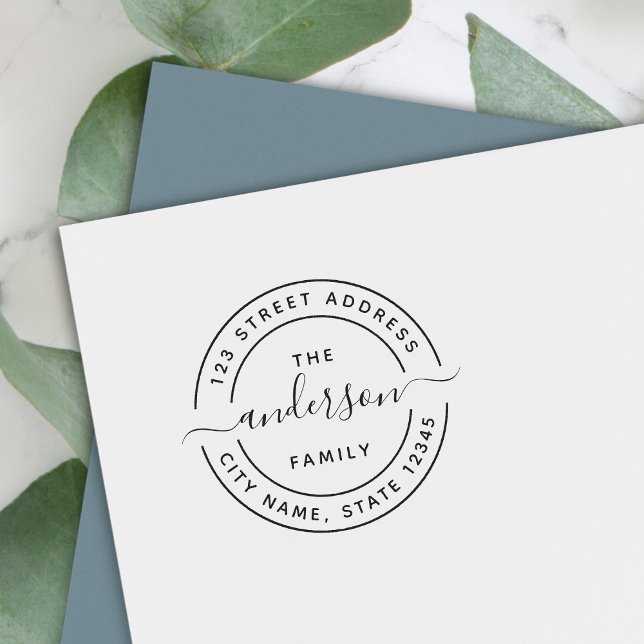 Round Calligraphy Script Family Return Address Self-inking Stamp (Creator Uploaded)