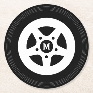 Round car wheel tire and rim novelty coaster set