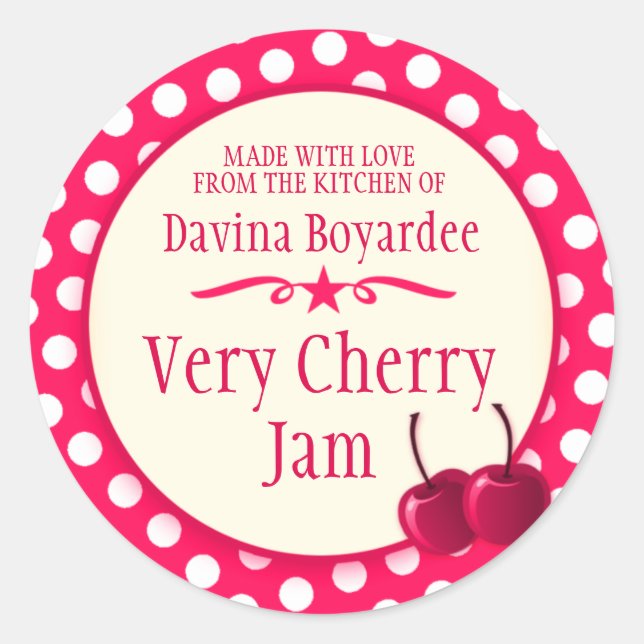 Round cherry red jam stickers (Front)