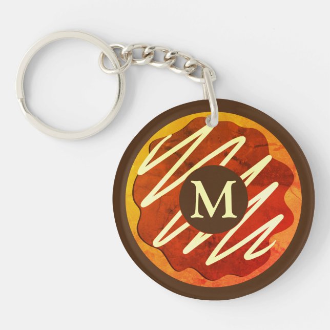 Round chocolate doughnut custom monogram keychain (Front)