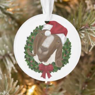 Round Christmas Goat Ornament
