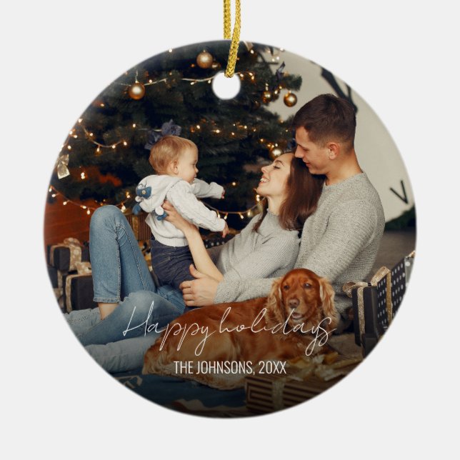 Round Christmas Holiday Ceramic Ornament (Front)