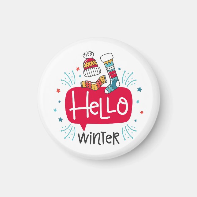 Round Christmas magnet hello winter (Front)